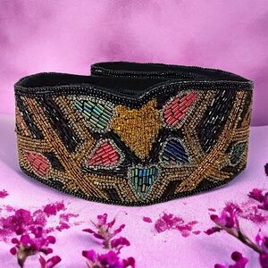 Beaded Silk Cummerbund Belt Womens L 36" Waist Handmade Witchy Fairy Vintage 80s